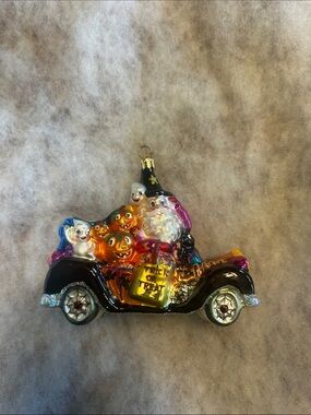 Christopher Radko Halloween Witch & Pumpkin Car Glass Ornament Black and Orange